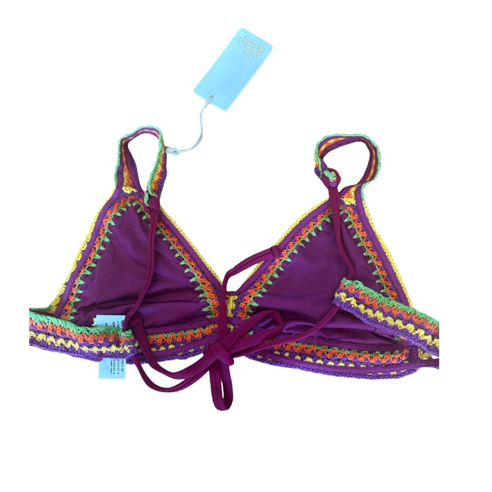Agua Bendita NWT B. Punto Crochet Bikini Set Rainbow Chevron Multicolor Size L - Picture 2 of 13